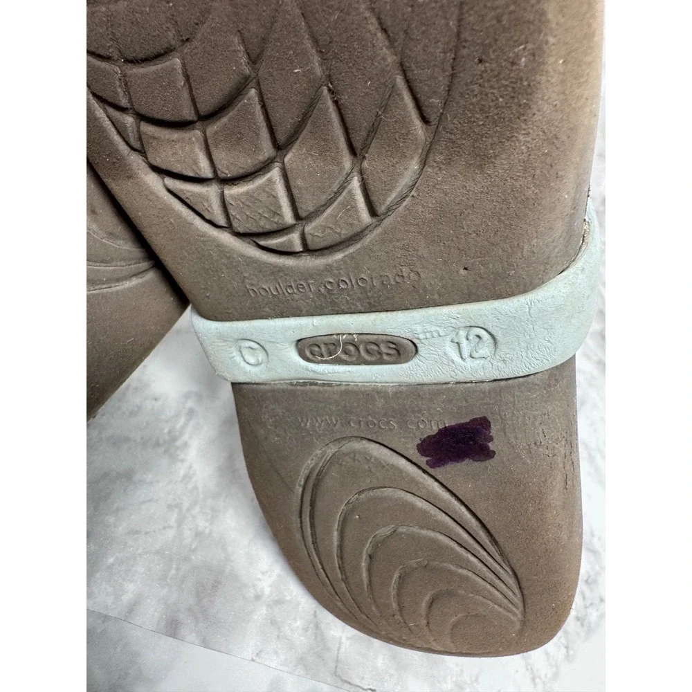 Crocs Mary Jane 💙Brown Blue‎ Flower Jibbitz Girls Youth Size 12 Clog Shoes